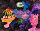 Ursula Schultze-Bluhm, Mummenschanz bei Nacht, 1997, Oil on canvas