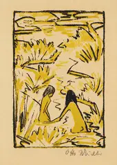 Otto Mueller, Zwei Badende im Bach, 1922, Lithograph in colors
