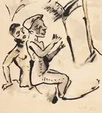 Max Pechstein, Weiblicher und männlicher Akt, 1917, Brush and India ink drawing