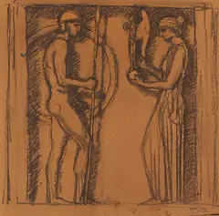 Franz von Stuck, Entwurf für die Bronzestehle "Olympiade", 1906, Charcoal