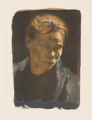 Käthe Kollwitz, Brustbild einer Arbeiterfrau mit blauem Tuch, 1903, Photo-lithograph