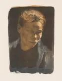 Käthe Kollwitz, Brustbild einer Arbeiterfrau mit blauem Tuch, 1903, Photo-lithograph