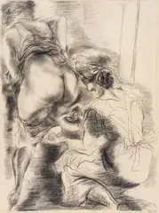 George Grosz, Die Zofe, 1936, Chalk drawing