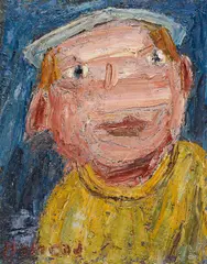 Mann mit flacher Kappe und im gelben Sport Shirt by Clifford Holmead Phillips, 1972, Oil on canvas, sold Apr 2026