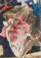 Horst Janssen, Selbst zu Paranoia. Der besudelte Putto, 1982, Pastel