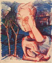 Conrad Felixmüller, Die ferne Geliebte, 1918, Farblithografie auf glattem, gelblichen Papier
