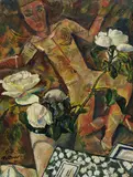 Erich Büttner, Weiße Rosen, 1914, Oil on cardboard
