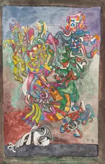 Hubert Berke, Der rollende Kopf, 1943, Gouache