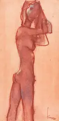 Ludwig Peter Kowalski, Rote nackte Frau, 1955, Pastel