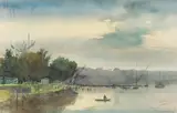 John H. Weygandt, Fischer auf ruhigem See, 1947, Watercolor on paper