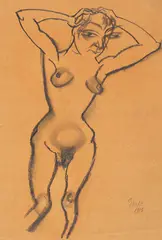 George Grosz, Stehender weiblicher Akt, 1913, Chalk drawing