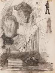 Etude de personnages by James Ensor, 1880, Pencil drawing, sold Dec 2025