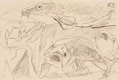 Max Beckmann, Fische, 1917, Pencil drawing