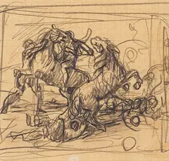 Hans von Marées, Reiterstudien, 1890, Pencil drawing