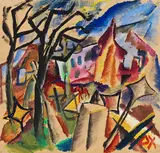 Otto Dix, Reiter in Landschaft (Der Reiter), 1917, Gouache over pencil