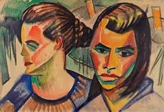 Max Pechstein, Zwei Köpfe, 1920, Watercolor over pencil on cardboard