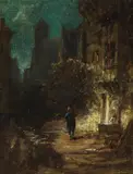 Carl Spitzweg, Nachtwanderer im Mondschein, Um 1860, Oil on panel