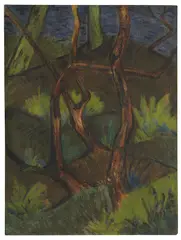 Otto Mueller, Waldlandschaft mit See, Um 1925, Glue-bound distemper on burlap