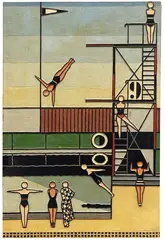 Gerd Arntz, Strandbad, 1925, Colored wooden block