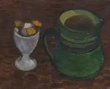 Paula Modersohn-Becker, Stillleben mit Eierbecher und grünem Henkeltopf, Um 1905, Oil tempera on canvas