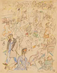 George Grosz, Caféhaus, 1914, Colored chalk and India ink
