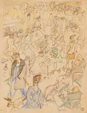 George Grosz, Caféhaus, 1914, Colored chalk and India ink