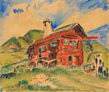 Ernst Ludwig Kirchner, Berghaus, Stafelalp (Davos) / Hütte im Wald, Um 1919, Watercolor, color chalk over pencil