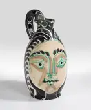 Bearded man's wife by Pablo Picasso, 1953, Ceramics. White sherd with engobe painting and ...; ceramic, Madoura edition, sold Dec 2025