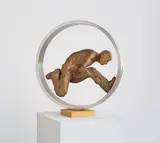 Wolfgang Mattheuer, Sisyphos im Rad, 1975, Bronze, in a ring of steel