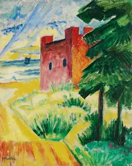 Max Pechstein, Rettungshaus in den Dünen, 1920, Oil on canvas on cardboard