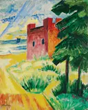 Max Pechstein, Rettungshaus in den Dünen, 1920, Oil on canvas on cardboard