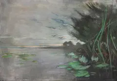 Karl Hagemeister, Märkische Seenlandschaft mit Seerosen, Um 1905, Pastel on canvas