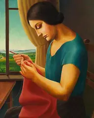 Georg Schrimpf, Häkelnde, 1924, Oil on canvas
