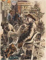 The Shoeshine Man by George Grosz, 1940, Watercolor, ink brush and pen, sold Dec 2025