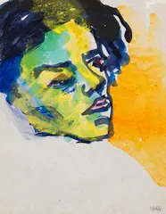 Emil Nolde, Frauenkopf blauschwarzes Haar, Um 1910, Watercolor