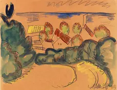 Karl Schmidt-Rottluff, Häuser an der kurischen Nehrung, 1913, Watercolor over graphite