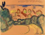 Karl Schmidt-Rottluff, Häuser an der kurischen Nehrung, 1913, Watercolor over graphite