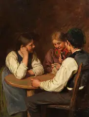 Franz Defregger, Bäuerliche Genreszene, Ca. 1890, Oil on panel