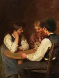 Franz Defregger, Bäuerliche Genreszene, Ca. 1890, Oil on panel