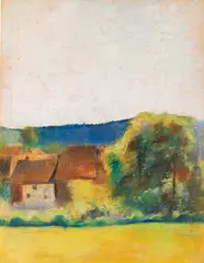 Bauernhäuser by Lesser Ury, Um 1900/10, Pastel on cardboard, sold Dec 2025
