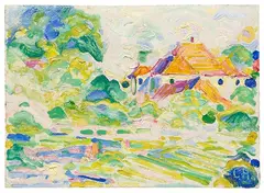 Curt Herrmann, Schloss Pretzfeld hinter Bäumen, 1910, Oil on paper on firm cardboard