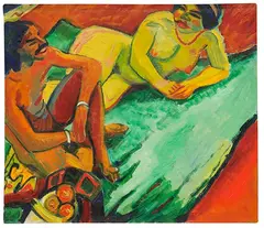 Max Pechstein, Inder und Frauenakt / Früchte (Rückseite), 1910, Oil on canvas, painted on both sides