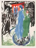 Ernst Ludwig Kirchner, Frauen am Potsdamer Platz, 1914, Woodcut, color print from one block, in monotyp...