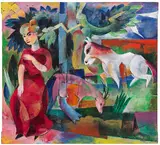 Heinrich Campendonk, Im Garten - Frau, Pferd, Ziege (Gartenbild I), 1915, Oil on panel (door element)