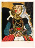 Pablo Picasso, Portrait de jeune fille, d'après Cranach le jeune. II, 1958, Linocut in colors