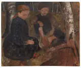 Paula Modersohn-Becker, Zwei sitzende Kinder im Wald, 1904, Oil tempera on cardboard