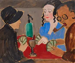 Gabriele Münter, Beim Kartenspielen, Um 1913/1917, Oil on cardboard
