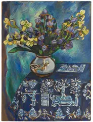 Max Pechstein, Die blaue Decke (Stilleben in Blau) (Blumenstilleben), 1918, Oil on canvas
