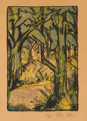 Otto Mueller, Waldlandschaft, Circa 1924, Colour lithograph on copperplate printing paper