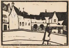Gabriele Münter, Brücke in Chartres, 1907, Linocut